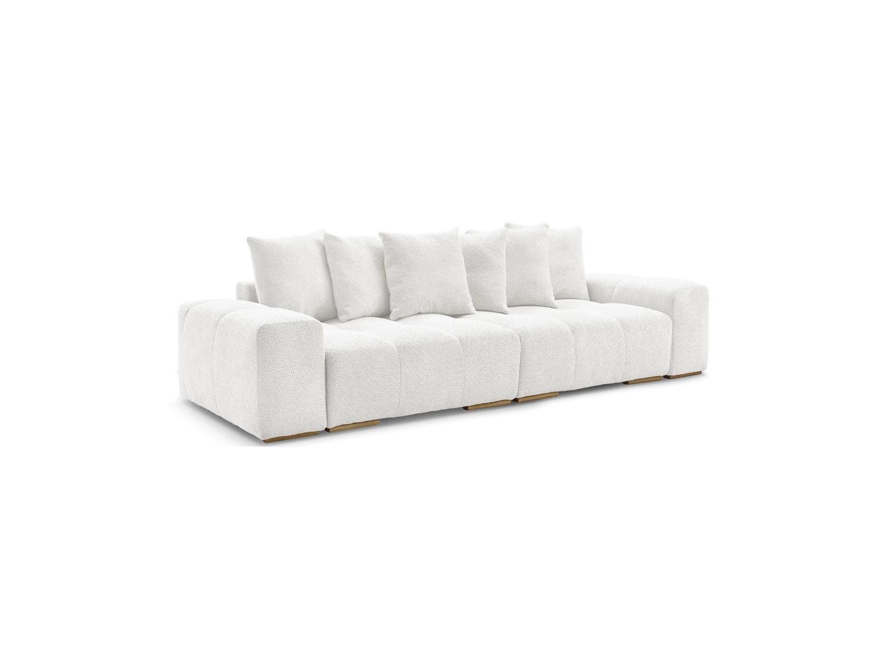 Anakin - Sofá recto cama con arcón - Tejido bouclé - 6 cojines