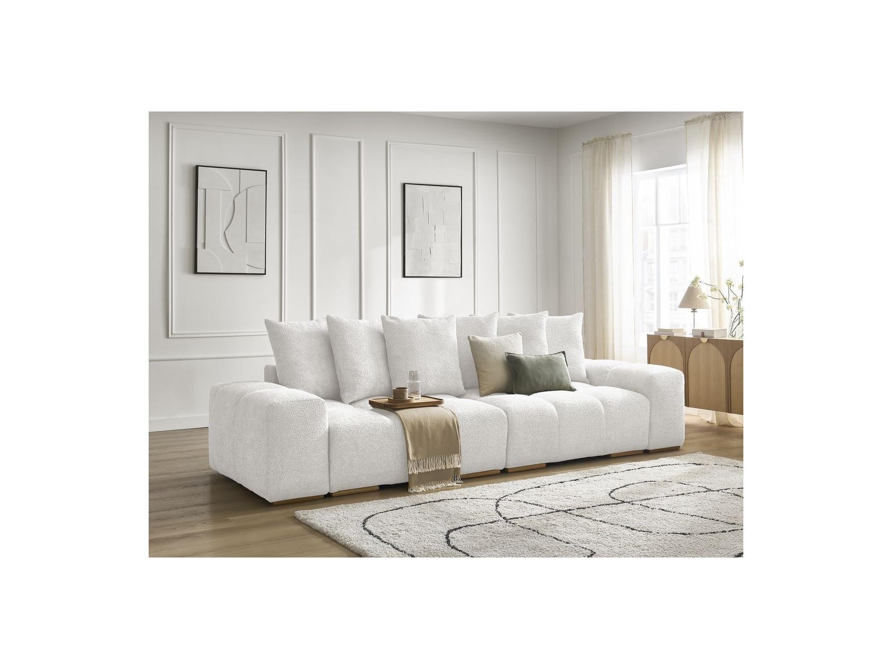 Anakin - Sofá recto cama con arcón - Tejido bouclé - 6 cojines