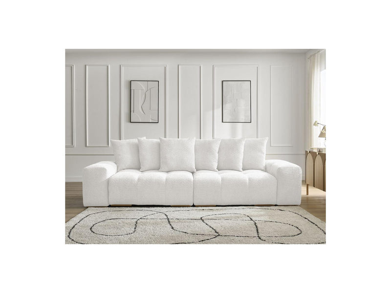 Canapé Droit Convertible Coffre - Anakin - Tissu Bouclette - 6 Coussins