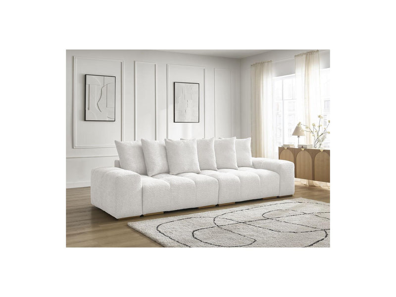 Canapé Droit Convertible Coffre - Anakin - Tissu Bouclette - 6 Coussins