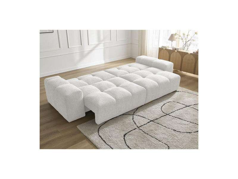 Canapé Droit Convertible Coffre - Anakin - Tissu Bouclette - 6 Coussins