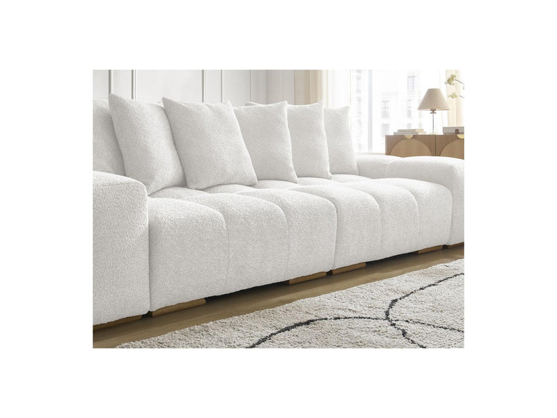 Canapé Droit Convertible Coffre - Anakin - Tissu Bouclette - 6 Coussins