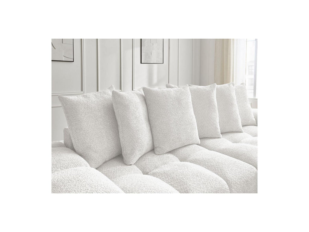 Anakin - Sofá recto cama con arcón - Tejido bouclé - 6 cojines