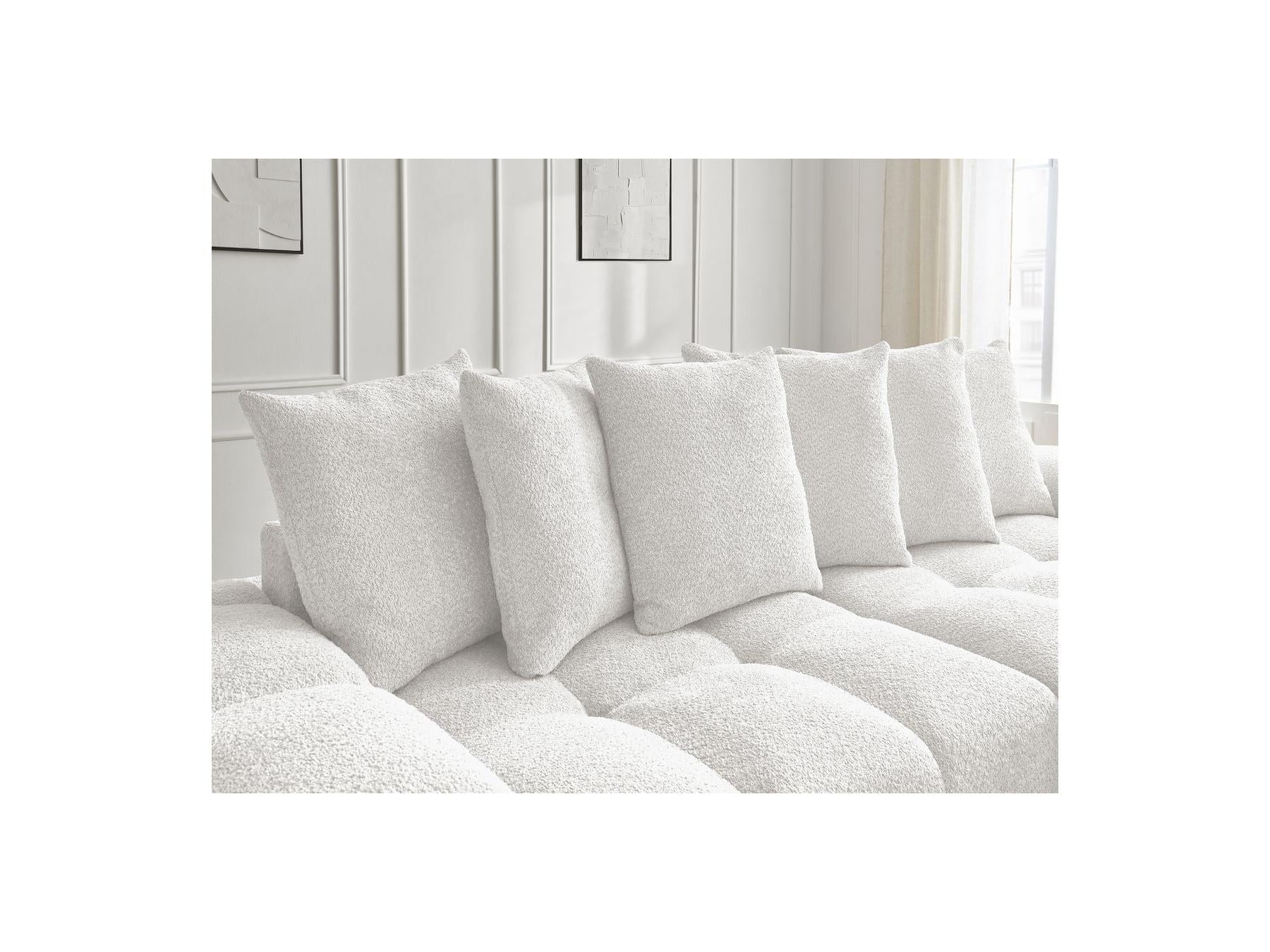 Anakin - Sofá recto cama con arcón - Tejido bouclé - 6 cojines