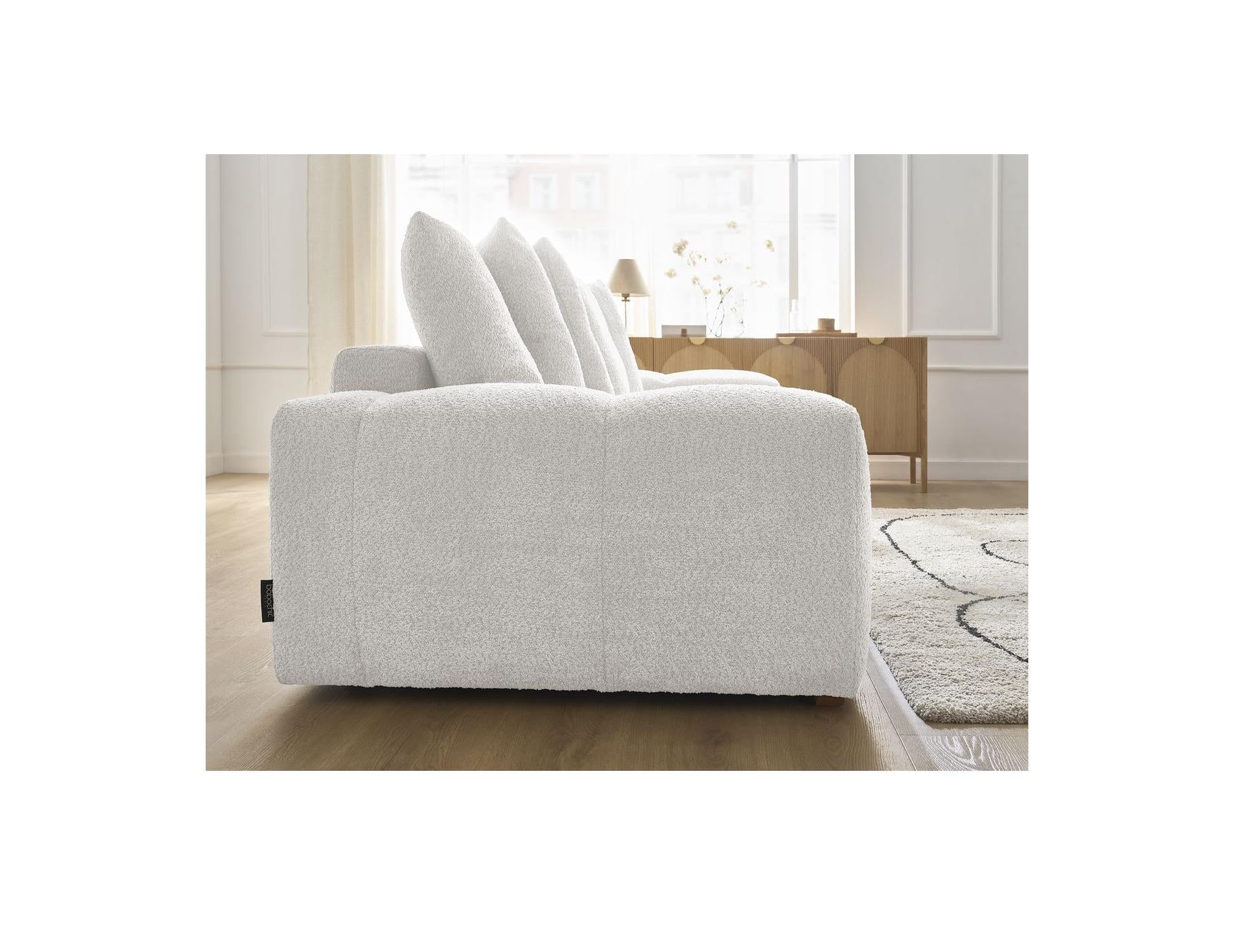 Anakin - Sofá recto cama con arcón - Tejido bouclé - 6 cojines
