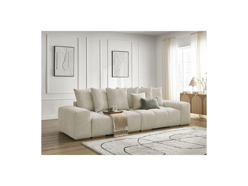 Canapé Droit Convertible Coffre - Anakin - Tissu Bouclette - 6 Coussins