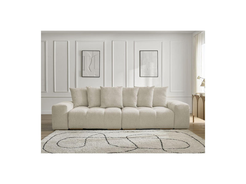 Canapé Droit Convertible Coffre - Anakin - Tissu Bouclette - 6 Coussins