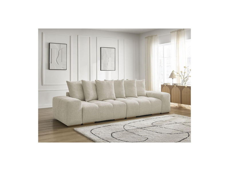 Canapé Droit Convertible Coffre - Anakin - Tissu Bouclette - 6 Coussins