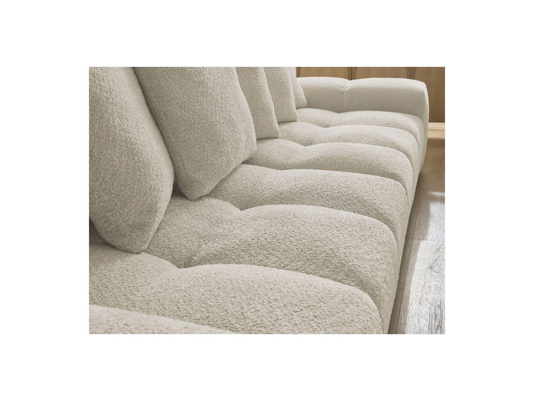 Anakin - Sofá recto cama con arcón - Tejido bouclé - 6 cojines