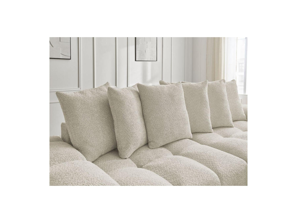 Anakin - Sofá recto cama con arcón - Tejido bouclé - 6 cojines