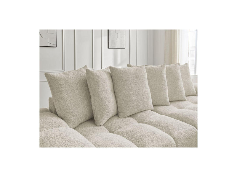 Canapé Droit Convertible Coffre - Anakin - Tissu Bouclette - 6 Coussins