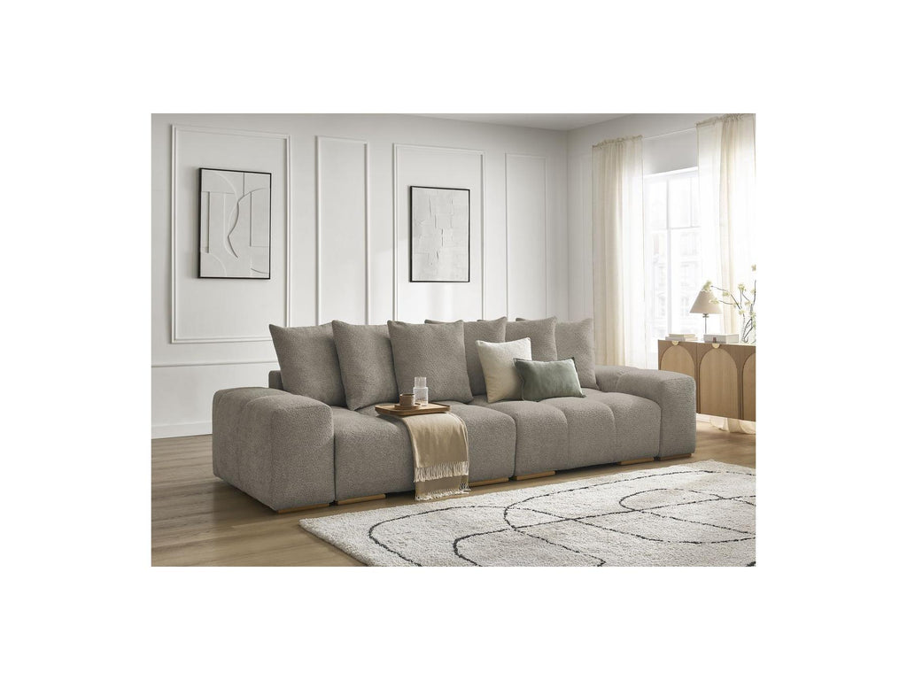 Anakin - Sofá recto cama con arcón - Tejido bouclé - 6 cojines