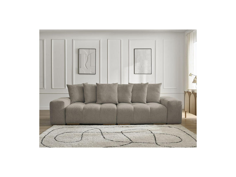 Canapé Droit Convertible Coffre - Anakin - Tissu Bouclette - 6 Coussins