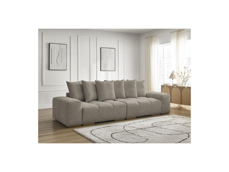 Canapé Droit Convertible Coffre - Anakin - Tissu Bouclette - 6 Coussins