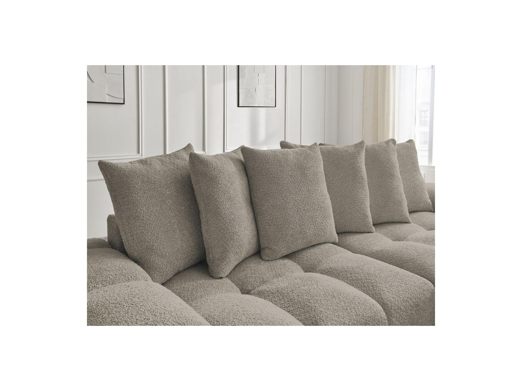 Anakin - Sofá recto cama con arcón - Tejido bouclé - 6 cojines