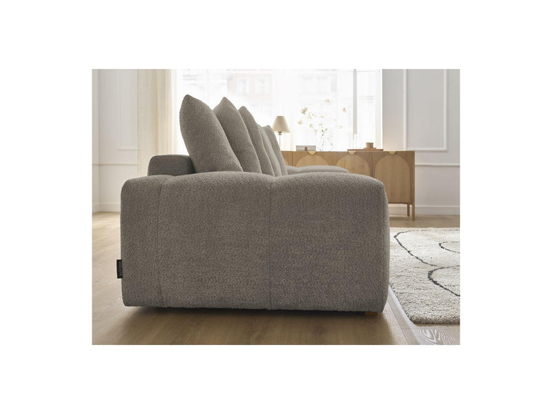 Canapé Droit Convertible Coffre - Anakin - Tissu Bouclette - 6 Coussins