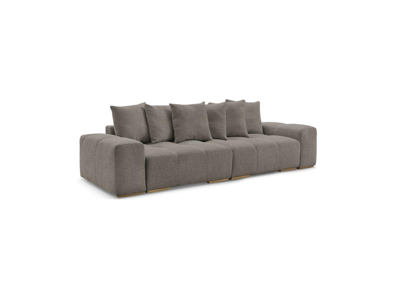 Canapé Droit Convertible Coffre - Anakin - Tissu Bouclette - 6 Coussins