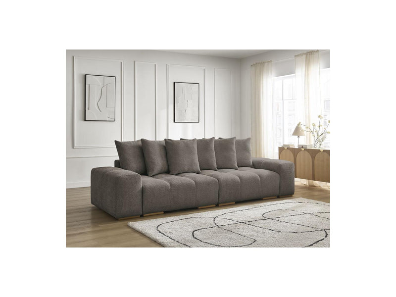 Canapé Droit Convertible Coffre - Anakin - Tissu Bouclette - 6 Coussins