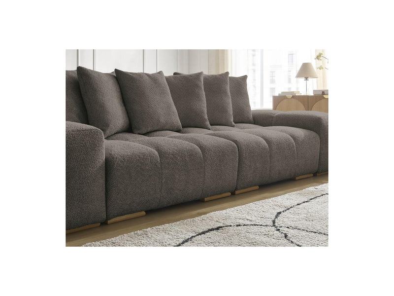 Canapé Droit Convertible Coffre - Anakin - Tissu Bouclette - 6 Coussins