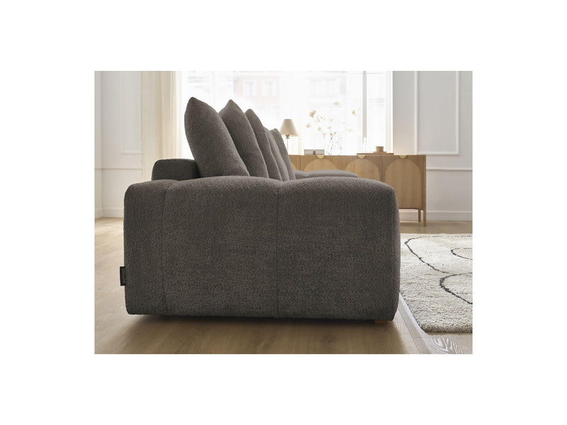 Canapé Droit Convertible Coffre - Anakin - Tissu Bouclette - 6 Coussins