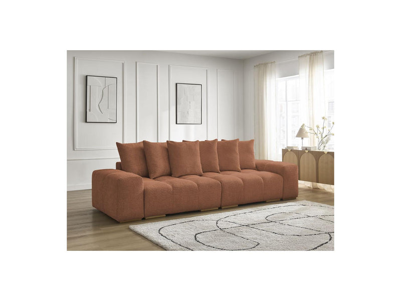 Canapé Droit Convertible Coffre - Anakin - Tissu Bouclette - 6 Coussins