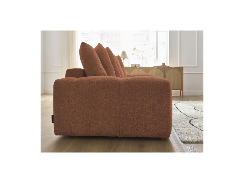 Canapé Droit Convertible Coffre - Anakin - Tissu Bouclette - 6 Coussins