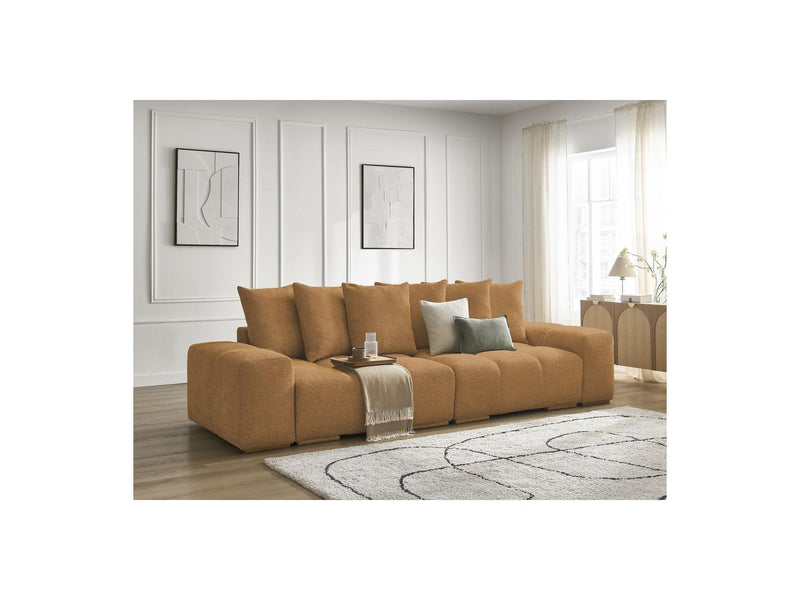 Canapé Droit Convertible Coffre - Anakin - Tissu Bouclette - 6 Coussins