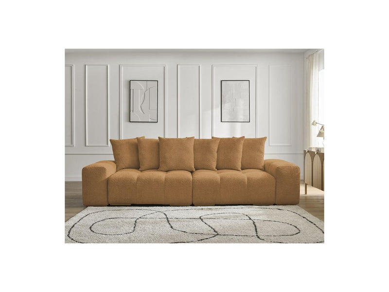 Canapé Droit Convertible Coffre - Anakin - Tissu Bouclette - 6 Coussins