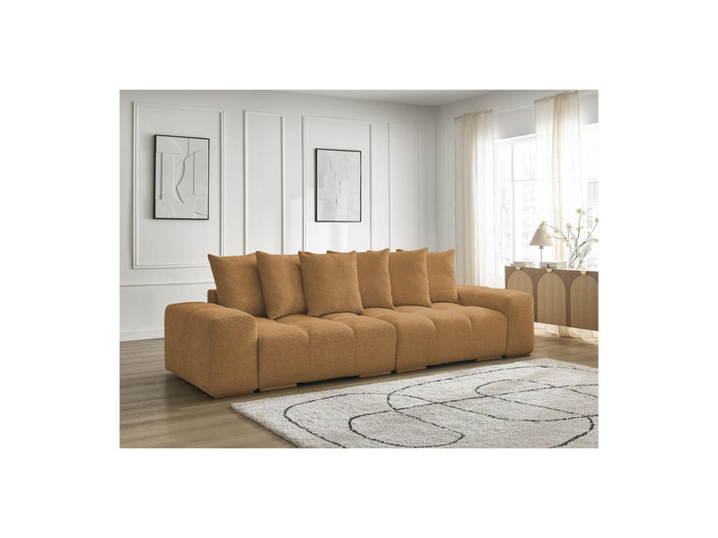 Canapé Droit Convertible Coffre - Anakin - Tissu Bouclette - 6 Coussins