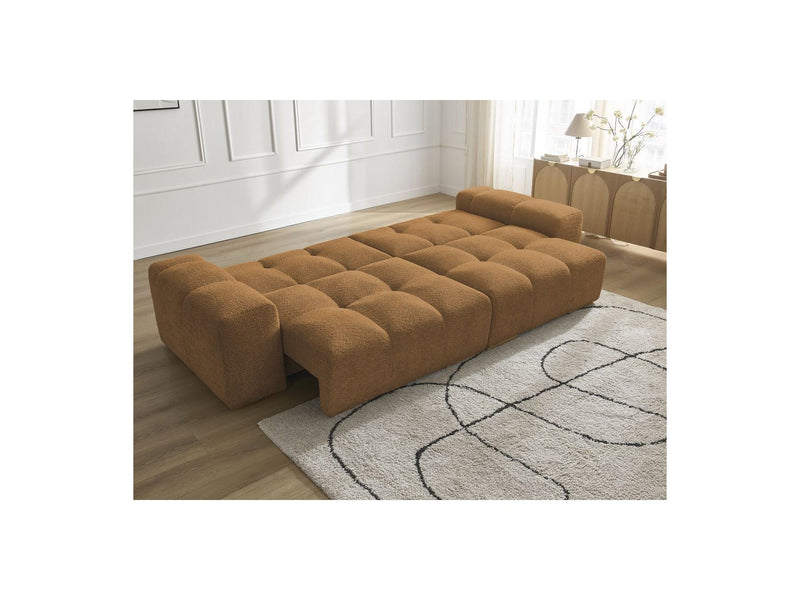 Canapé Droit Convertible Coffre - Anakin - Tissu Bouclette - 6 Coussins