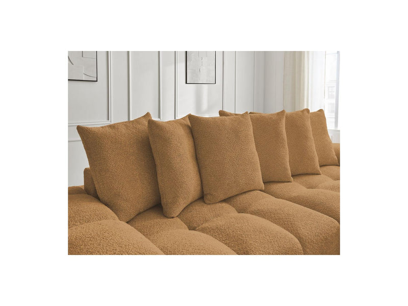 Canapé Droit Convertible Coffre - Anakin - Tissu Bouclette - 6 Coussins