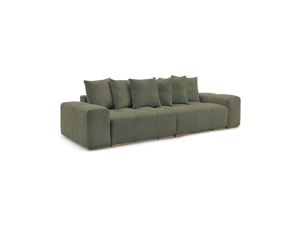 Anakin - Sofá recto cama con arcón - Tejido bouclé - 6 cojines