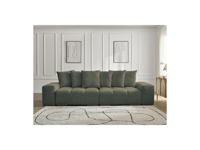 Canapé Droit Convertible Coffre - Anakin - Tissu Bouclette - 6 Coussins