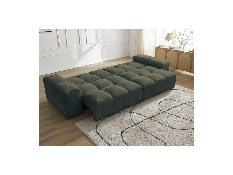 Canapé Droit Convertible Coffre - Anakin - Tissu Bouclette - 6 Coussins