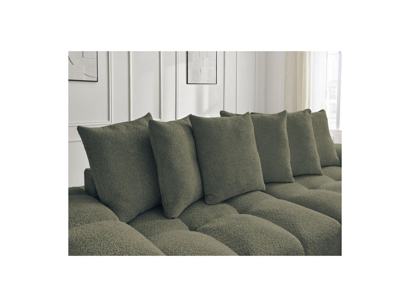 Canapé Droit Convertible Coffre - Anakin - Tissu Bouclette - 6 Coussins