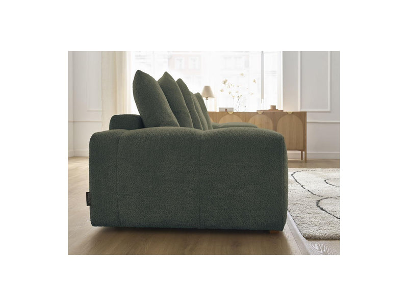 Canapé Droit Convertible Coffre - Anakin - Tissu Bouclette - 6 Coussins