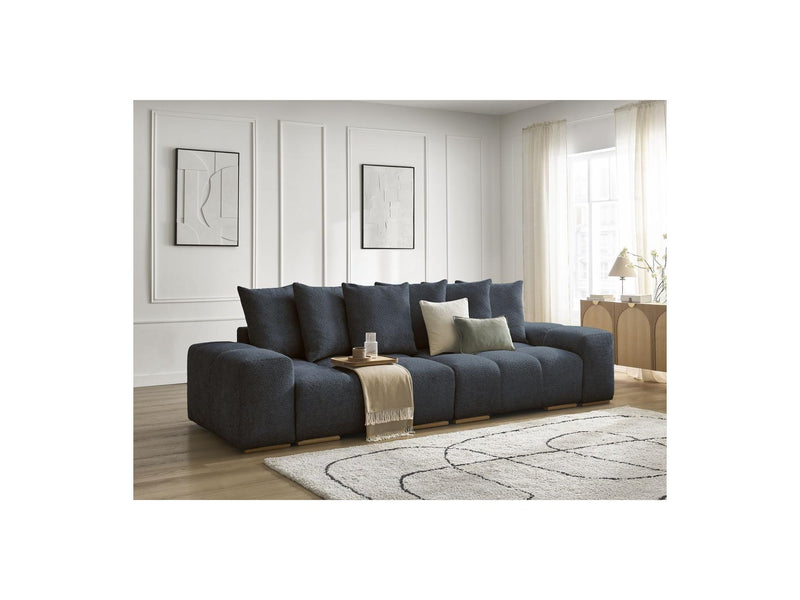 Canapé Droit Convertible Coffre - Anakin - Tissu Bouclette - 6 Coussins