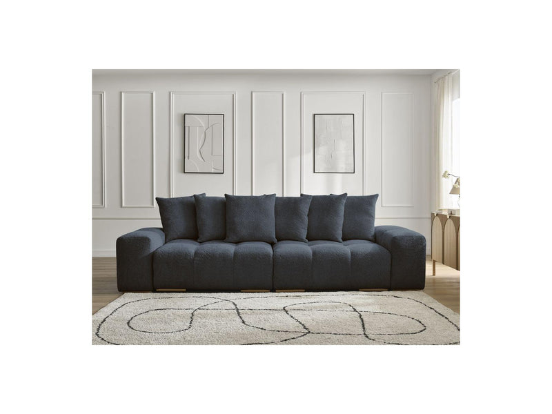 Canapé Droit Convertible Coffre - Anakin - Tissu Bouclette - 6 Coussins