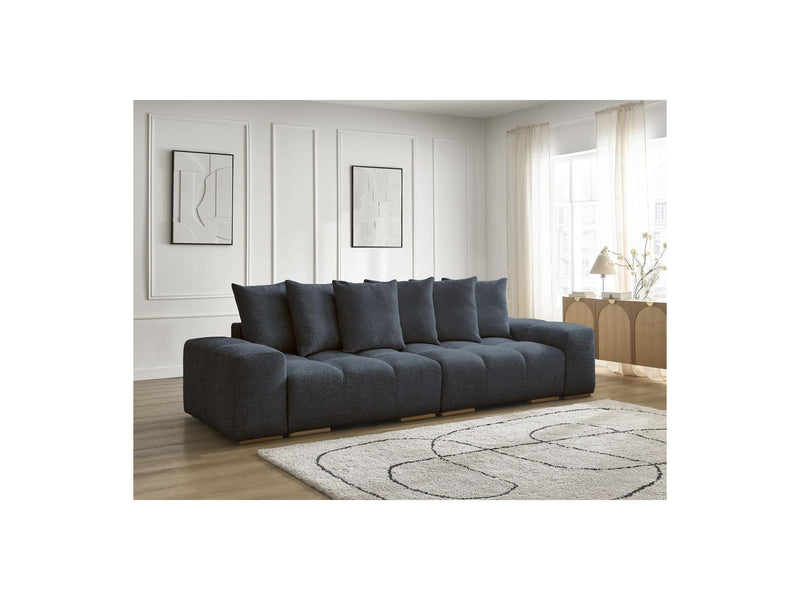 Canapé Droit Convertible Coffre - Anakin - Tissu Bouclette - 6 Coussins