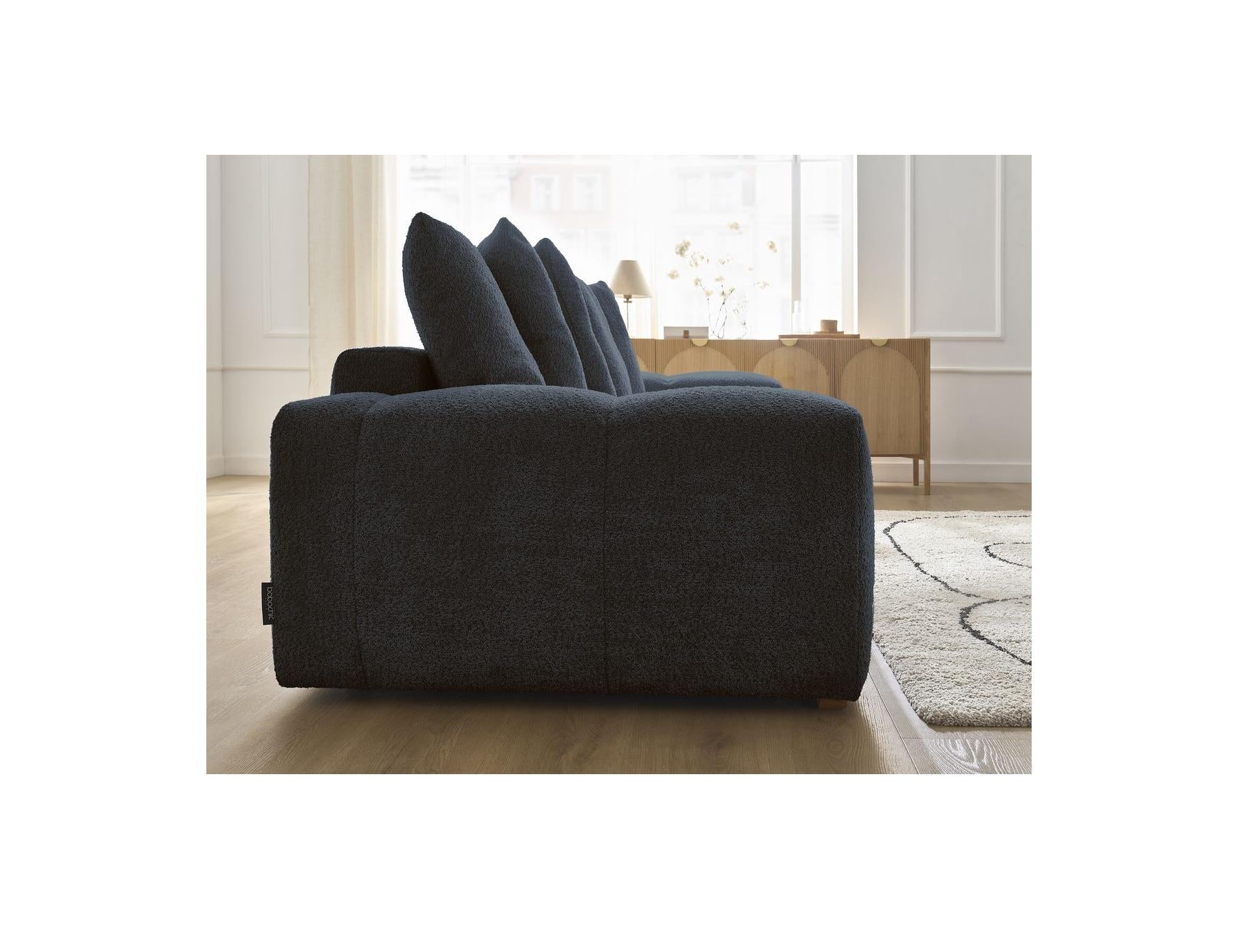 Anakin - Sofá recto cama con arcón - Tejido bouclé - 6 cojines