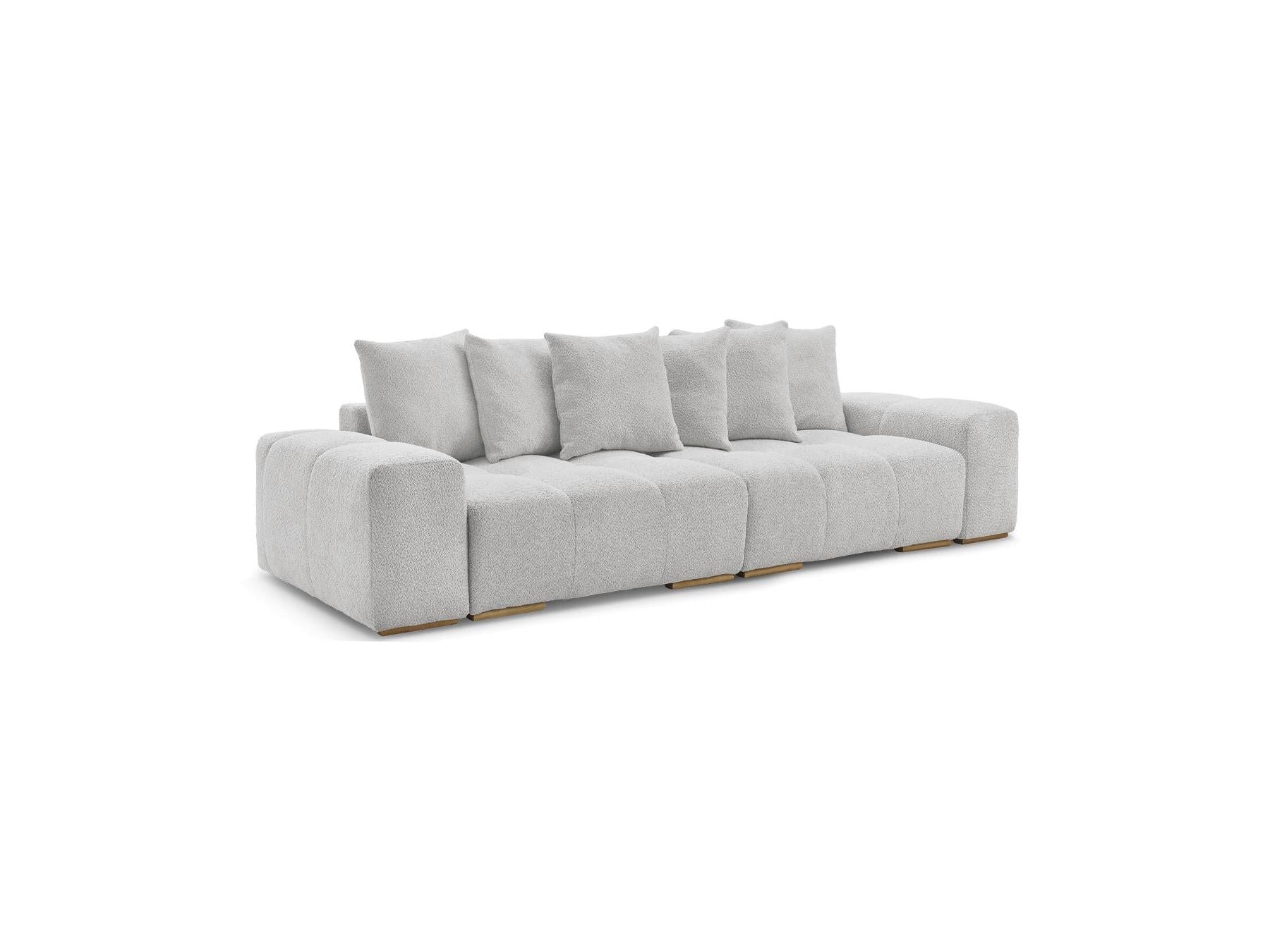 Anakin - Sofá recto cama con arcón - Tejido bouclé - 6 cojines