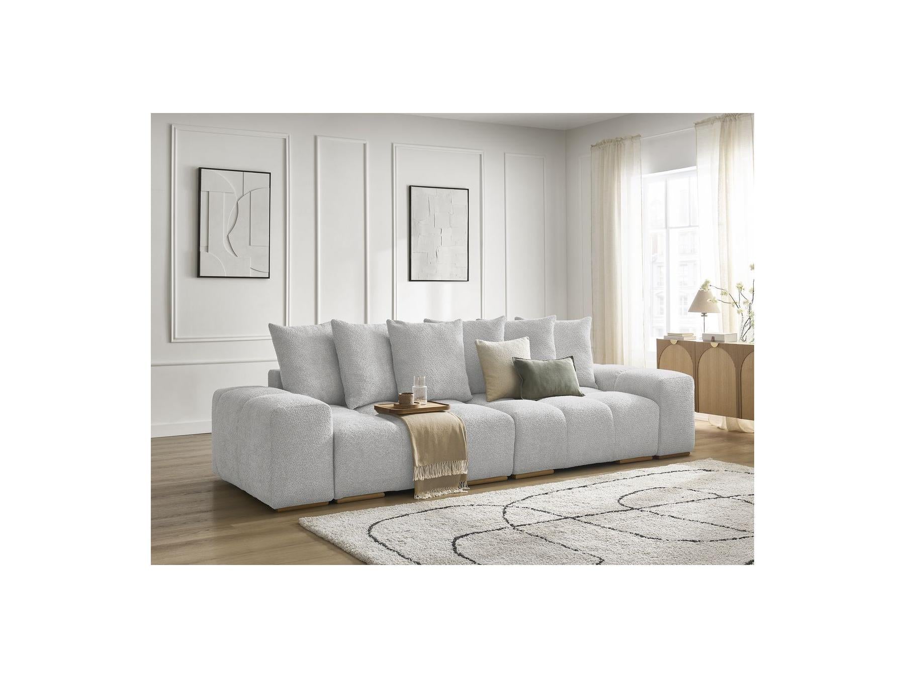 Anakin - Sofá recto cama con arcón - Tejido bouclé - 6 cojines