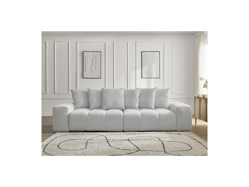 Canapé Droit Convertible Coffre - Anakin - Tissu Bouclette - 6 Coussins