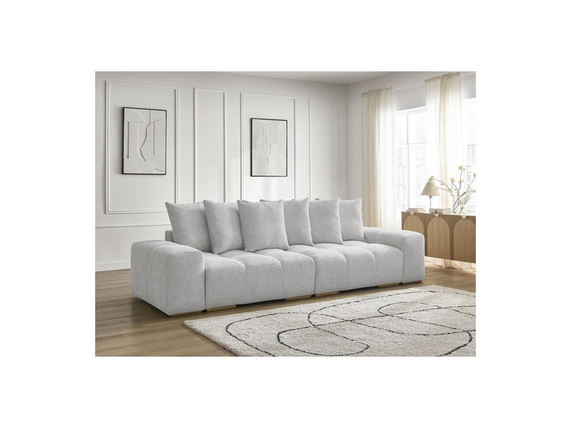 Canapé Droit Convertible Coffre - Anakin - Tissu Bouclette - 6 Coussins