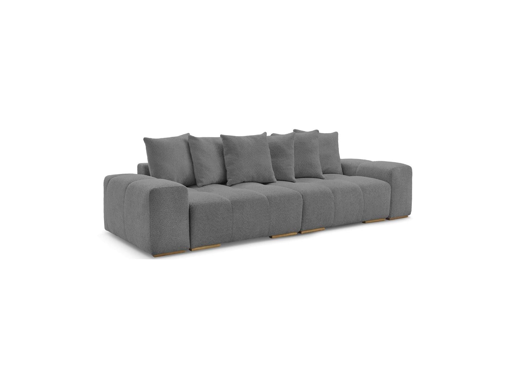 Anakin - Sofá recto cama con arcón - Tejido bouclé - 6 cojines