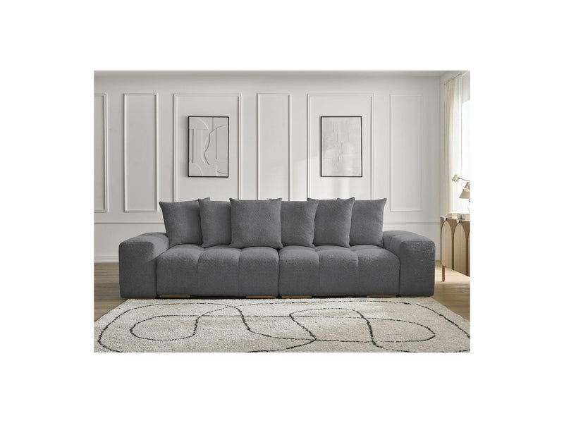 Canapé Droit Convertible Coffre - Anakin - Tissu Bouclette - 6 Coussins