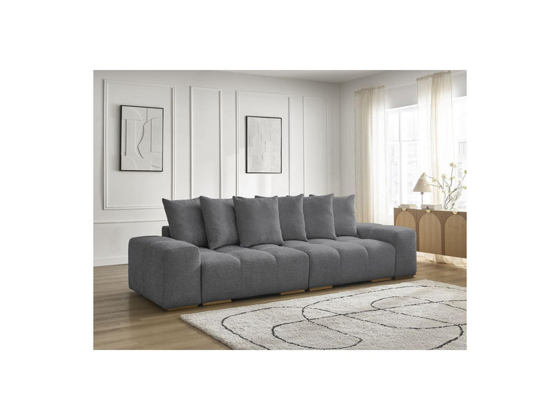 Canapé Droit Convertible Coffre - Anakin - Tissu Bouclette - 6 Coussins