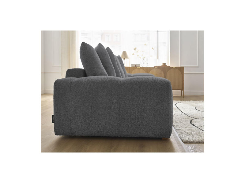 Canapé Droit Convertible Coffre - Anakin - Tissu Bouclette - 6 Coussins