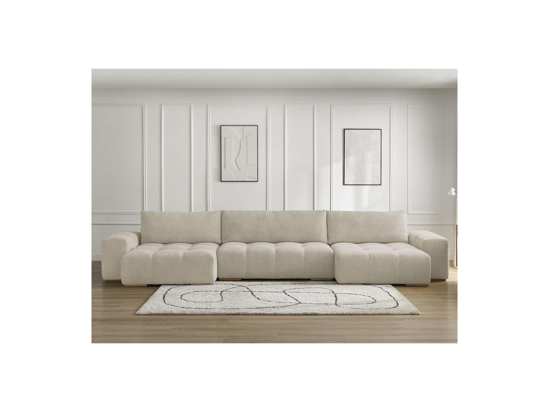 Anakin - Convertible Panoramic Sofa with Storage - Bouclé Fabric - 3 Cushions
