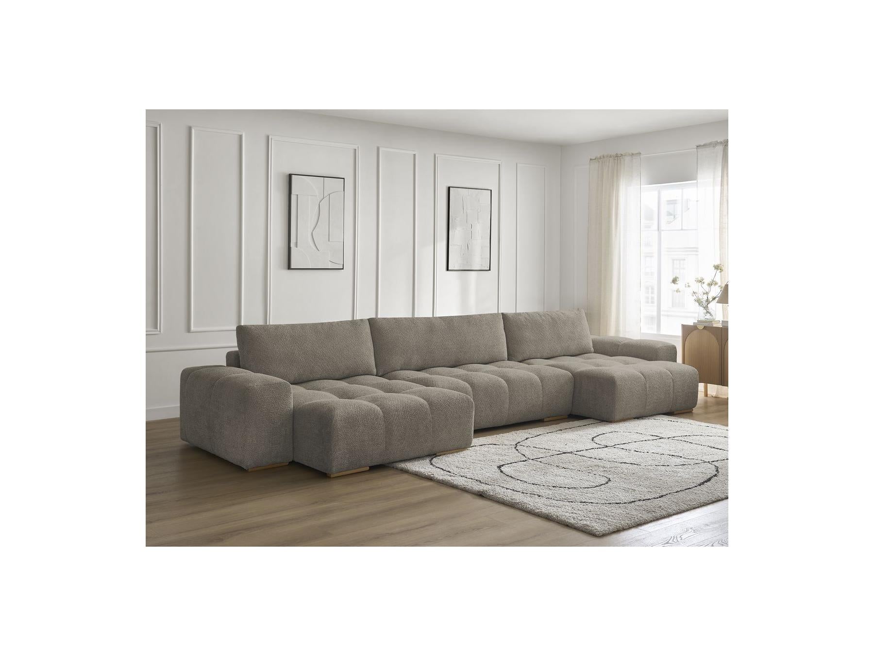 Anakin - Convertible Panoramic Sofa with Storage - Bouclé Fabric - 3 Cushions